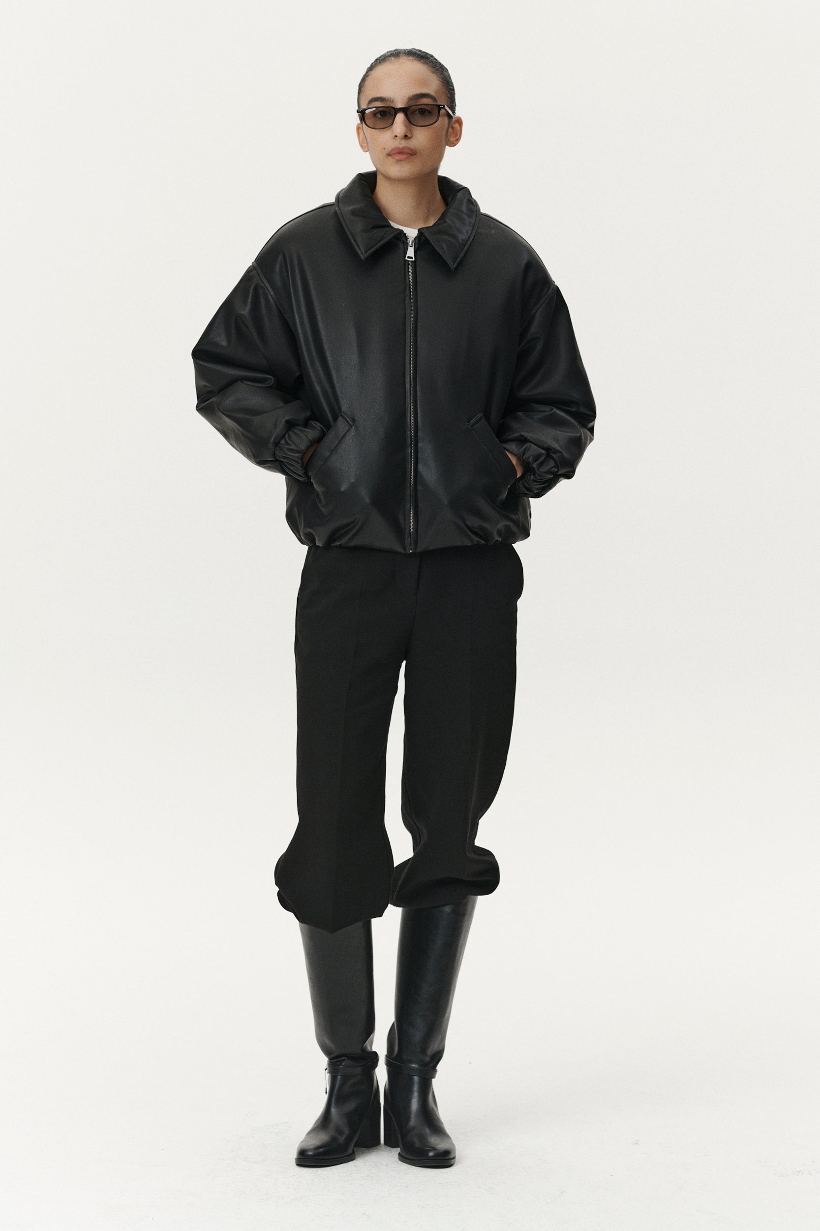 welter shelter - bomber faux leather - black