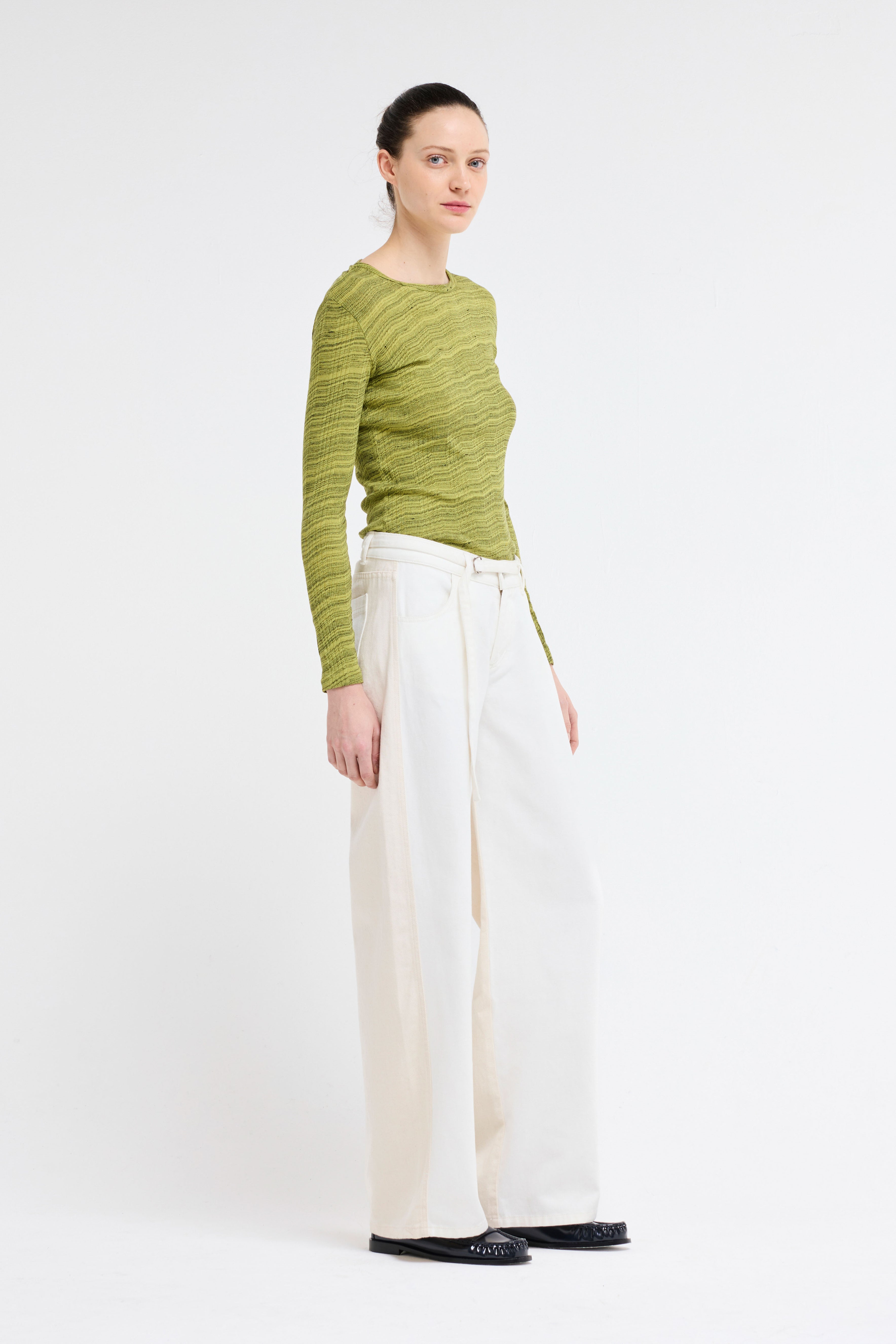 Our Sister Eve White wide-leg denim pants with belt, pockets, 100% BCI cotton